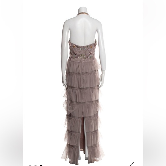 Marchesa Notte Embellished Taupe Tiered Tulle Evening Dress - Picture 3 of 3